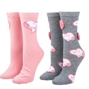Peanuts Pink Snoopy Crochet 2 Pair Adult Crew Sock Set